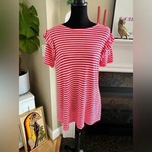 Handmade Red and White Striped Top with Ruffles